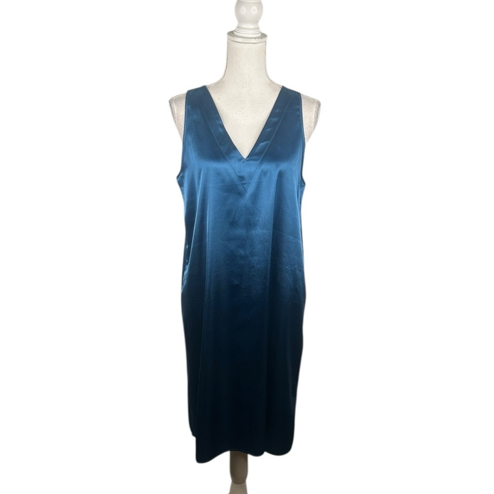 Dark‎ Turquoise Silky V-Neck Flowy Special Occasion Wedding Guest Dress Size Med